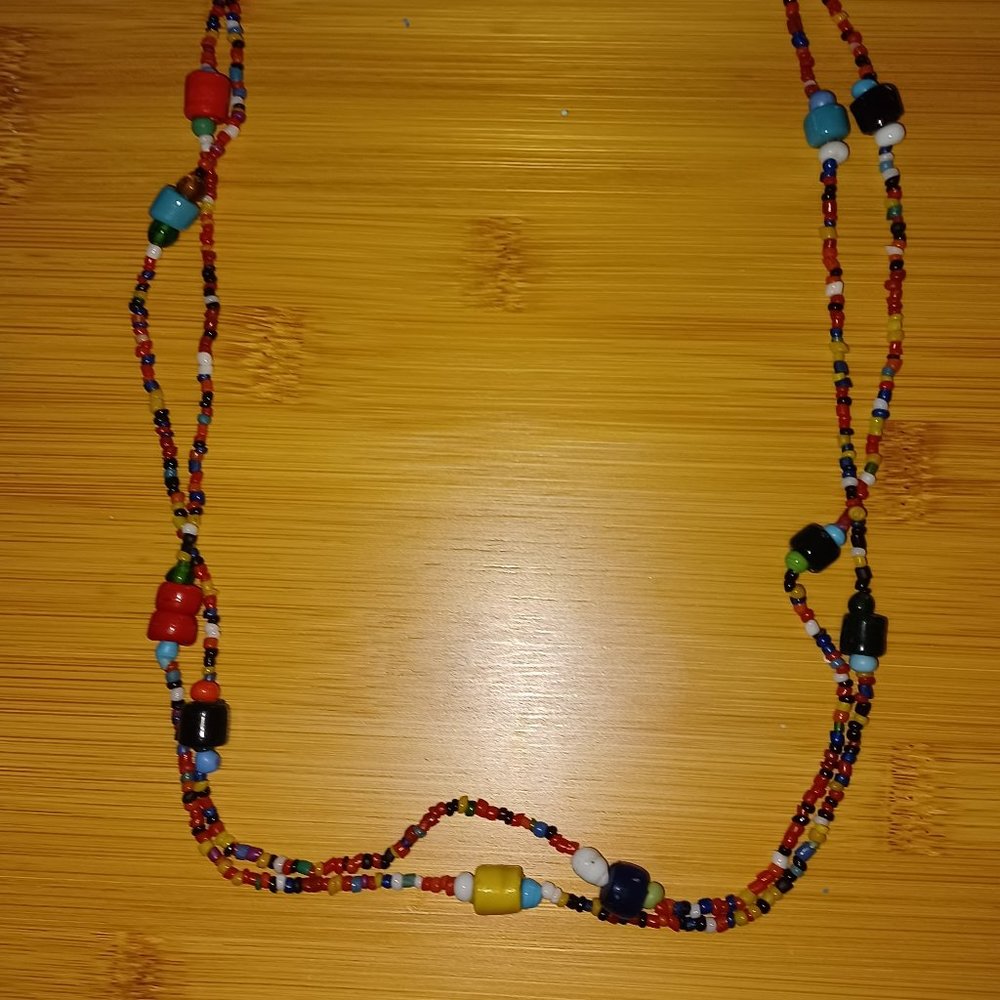 Multicolored, multi-beaded necklace